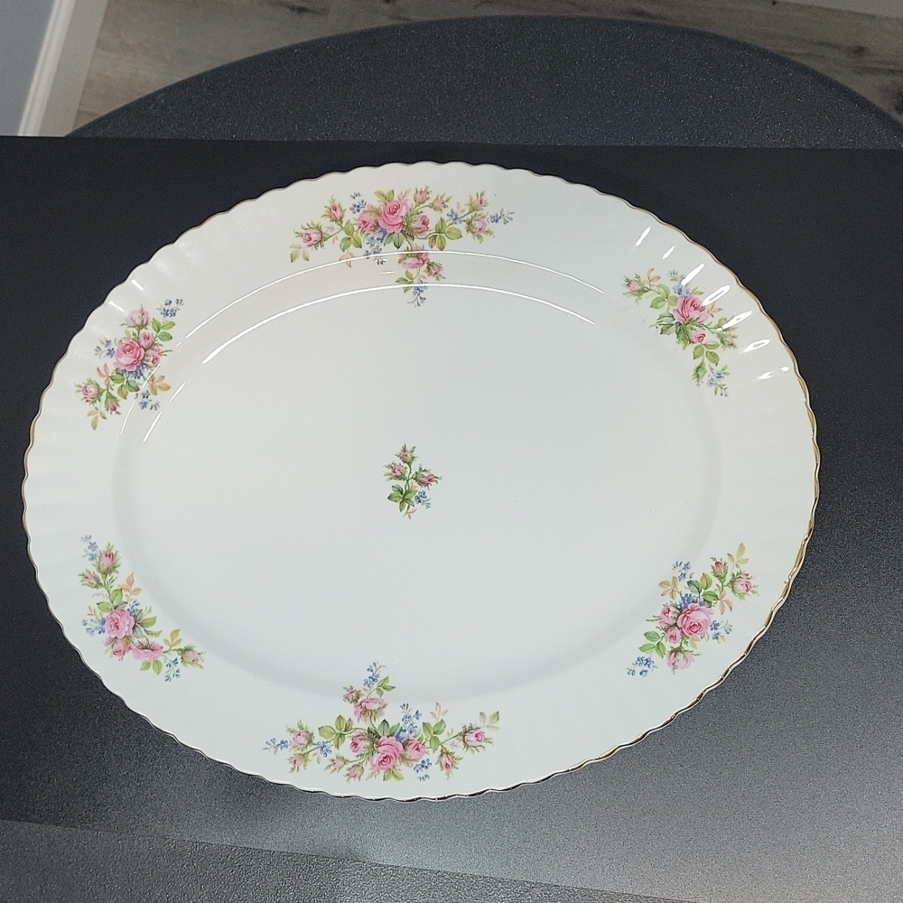 Royal Albert England Bone China Moss Rose Large Serving Platter 12x15